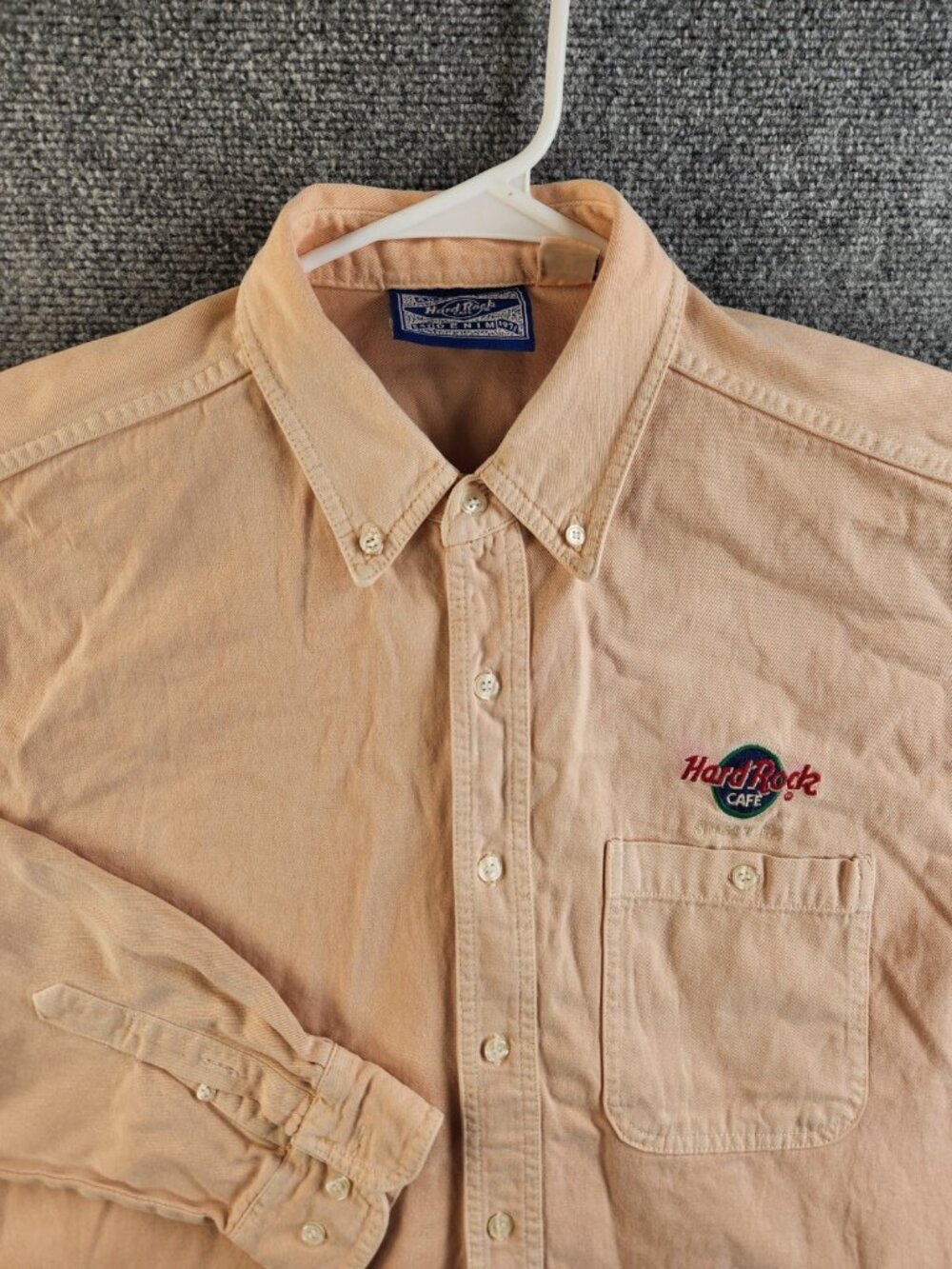 Hard Rock Cafe Authentic Denim Light Orange Long Sleeve Embroidery Singapore Med